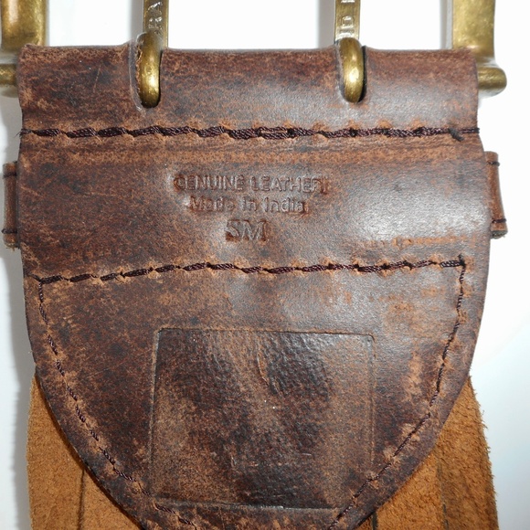 Wide Genuine Leather Brown Braided Belt S M 2-Prong Big Brass Buckle 33-36 Waist main image 5